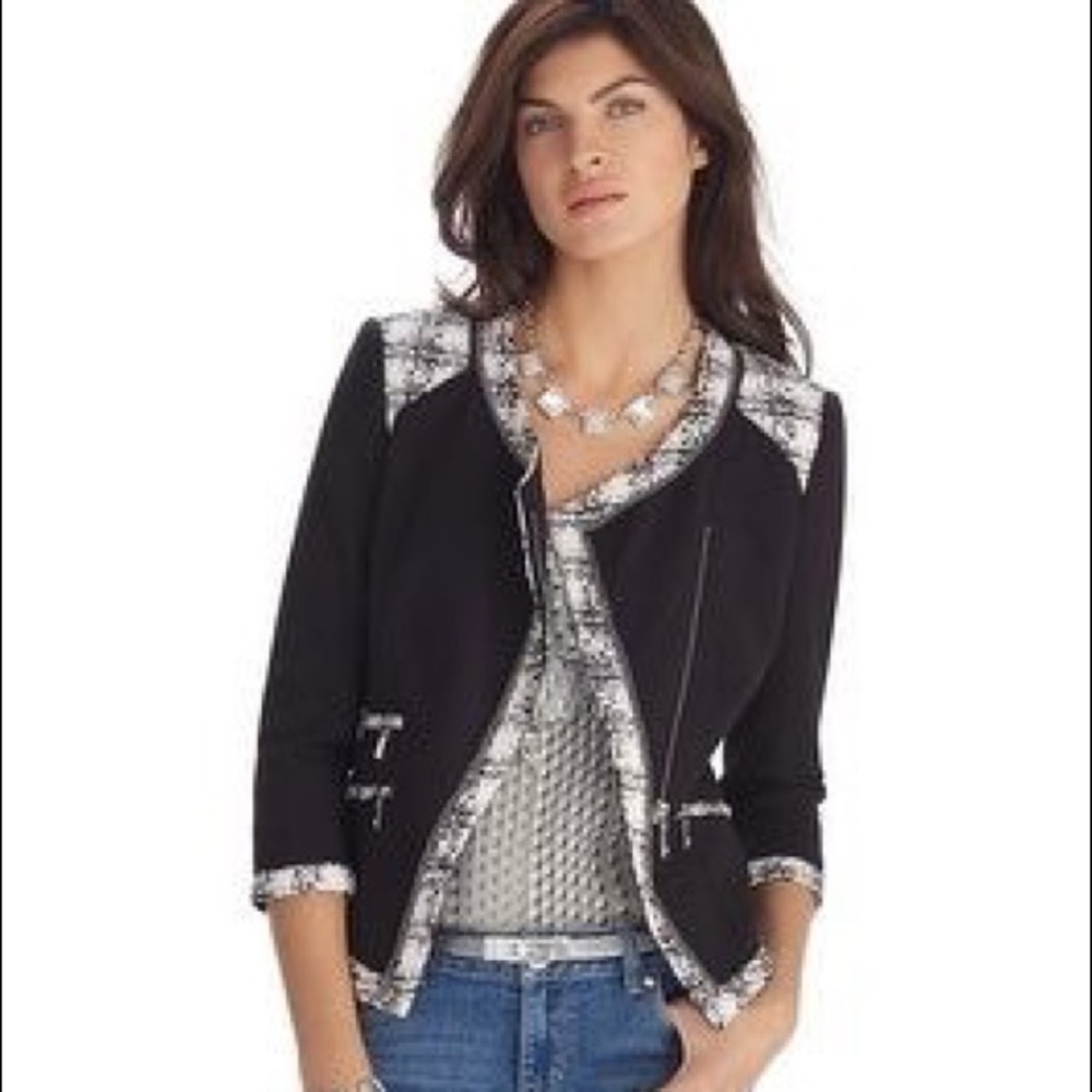 WhiteHouse BlackMarket Black Jacket, Tweed Trim